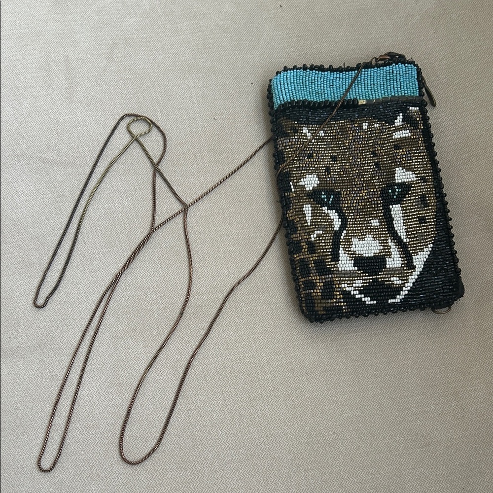 Mary Frances Leopard Cheetah Beaded Phone Pouch Crossbody Purse